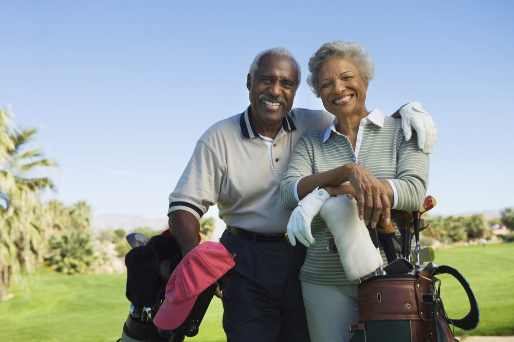 Senior Couple is golfing at home in Las Vegas