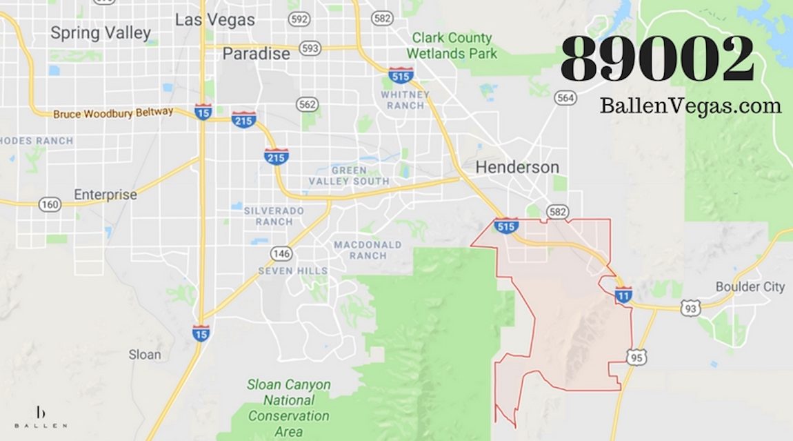 Las Vegas and Henderson Map with 89002 boundaries outlined for that zip code