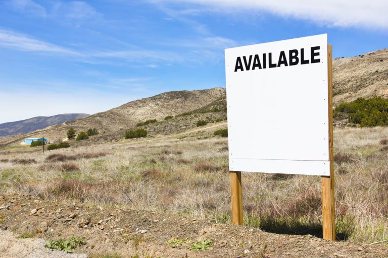Blank Sign says Available and is out in vacant land
