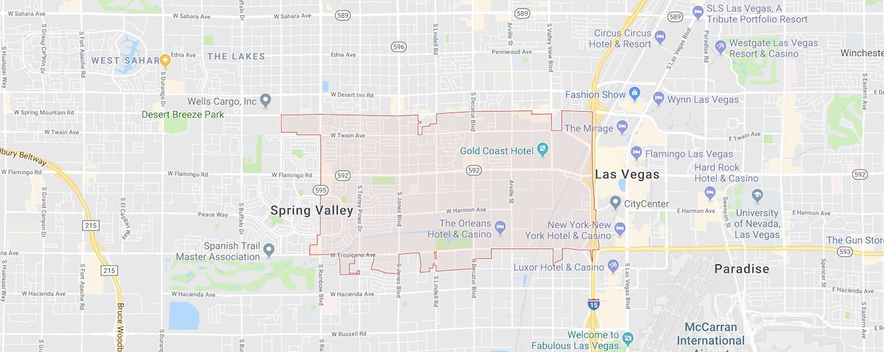 The southwest Las Vegas Zip Code 89103 is marked out on the Las Vegas City Map