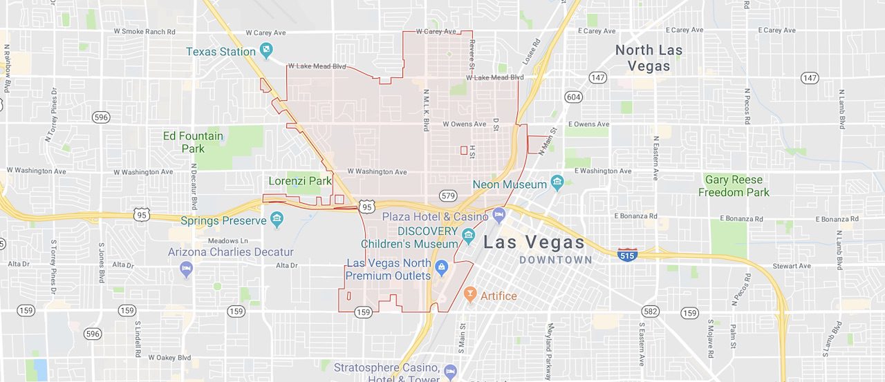 89106 zip code is outlined on a Las Vegas Map