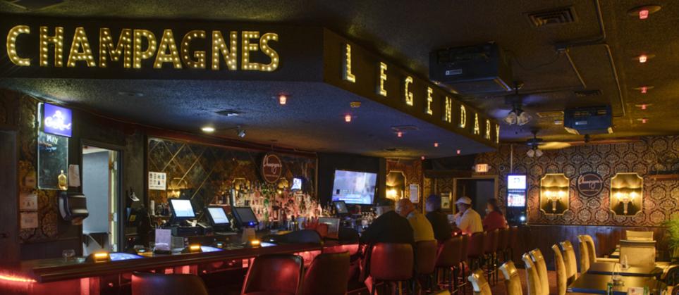 Karaoke Bar at Champagnes Cafe Las Vegas, shows tv, bar, gaming, chairs