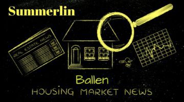 Black background with yellow chalk drawijngs of a house, newspaper, and magnifying glass. Reads Summerlin Housing Market News with BALLEN on top