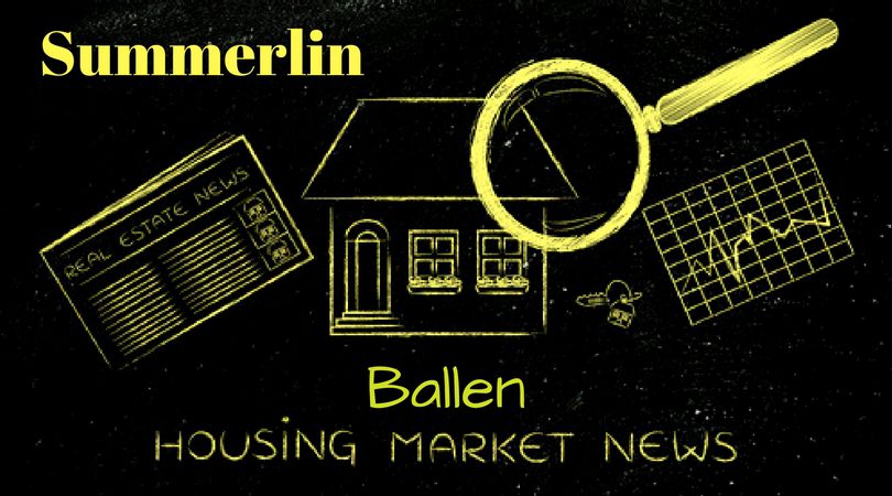 Black background with yellow chalk drawijngs of a house, newspaper, and magnifying glass. Reads Summerlin Housing Market News with BALLEN on top