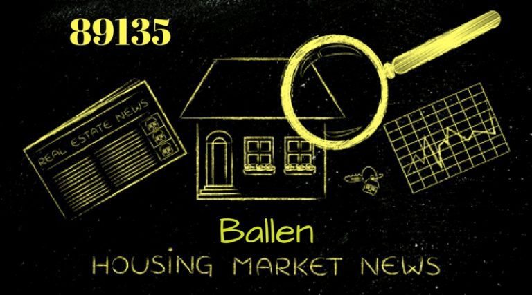 Black background, flourescent Yellow, house with magnifying glass over it and charts, words spell out 8915 ballen housing market