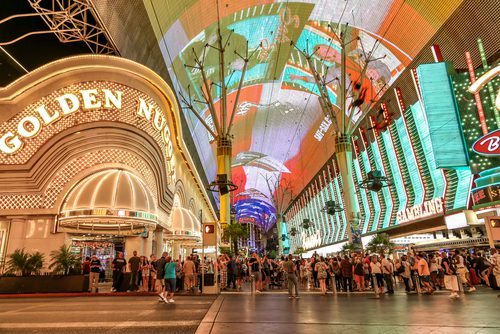 Fremnt Street at night with Golden Nugget Casino lit up