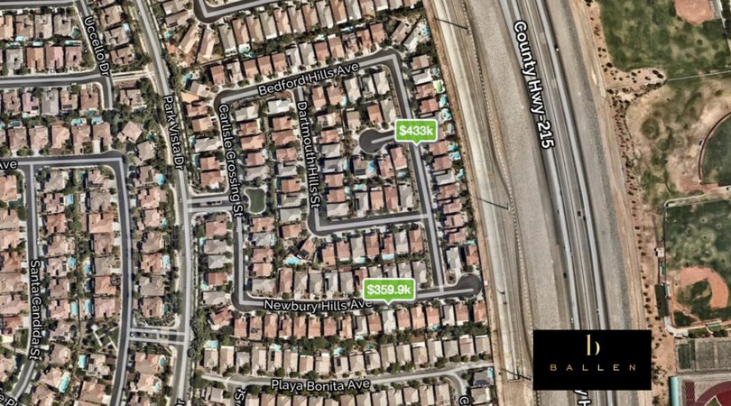 Map of pinned homes for sale with prices in Ashton Park at The Vistas in Summerlin