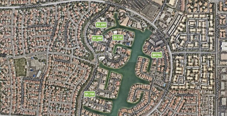 Map of lakefront homes in The Lakes of Las Vegas