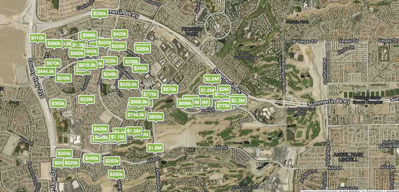 Zip Code Map with homes pinned for sale in 89144 Summerlin