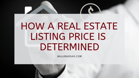 How a real estate lissting price is determined is spelled out on a black background where a man in a white shirt is holding up a house with a price tag