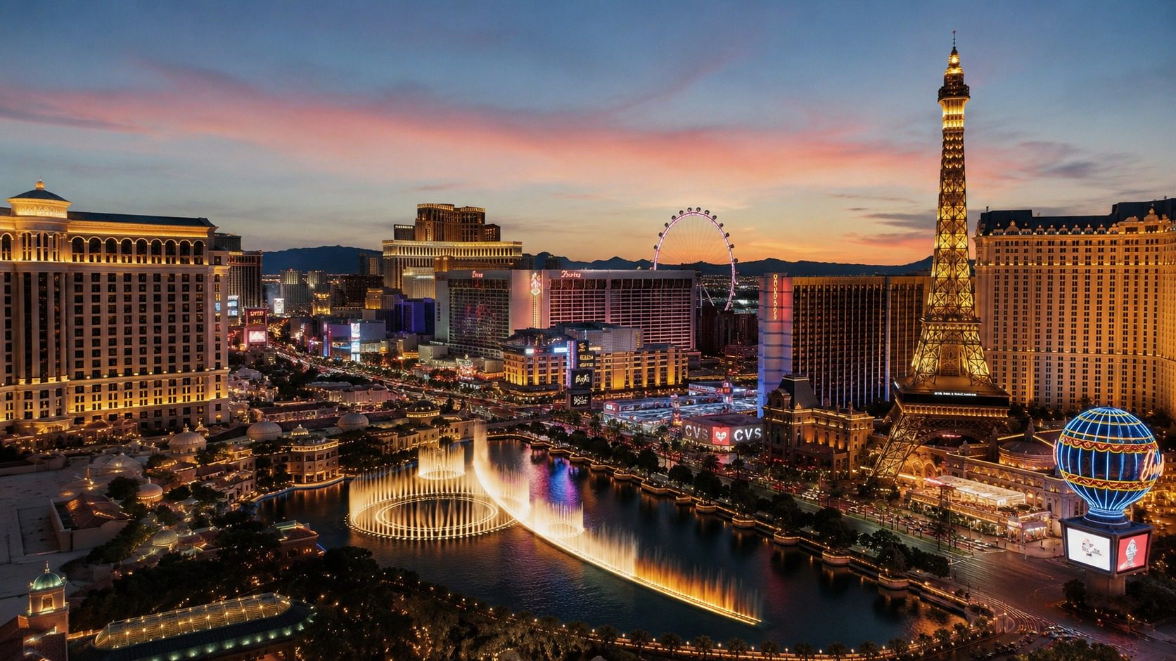 The Las Vegas Strip skyline at dusk